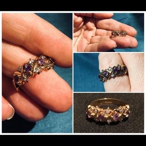 Amethyst and CZ, plated, size 6 ring